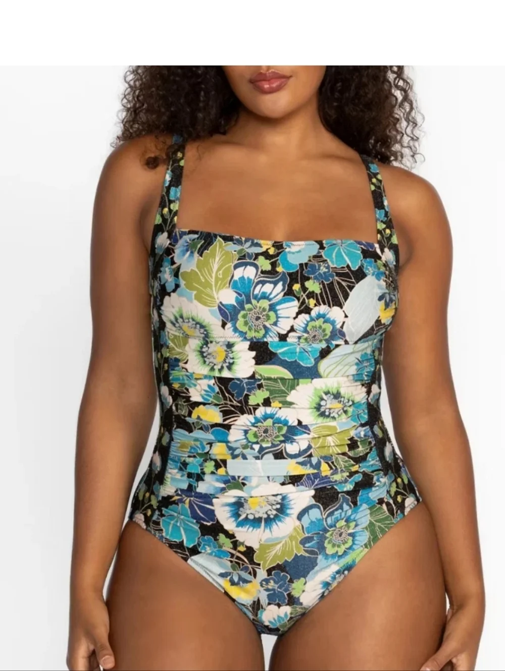 $198 JOHNNY WAS PLUS SZ 3X JENN RUCHED ONE PIECE SWIMSUIT GLITTERY Slimming! NWT